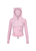 DREAMER RHINESTONE VELOUR TEDDY ZIP HOODIE BABY PINK