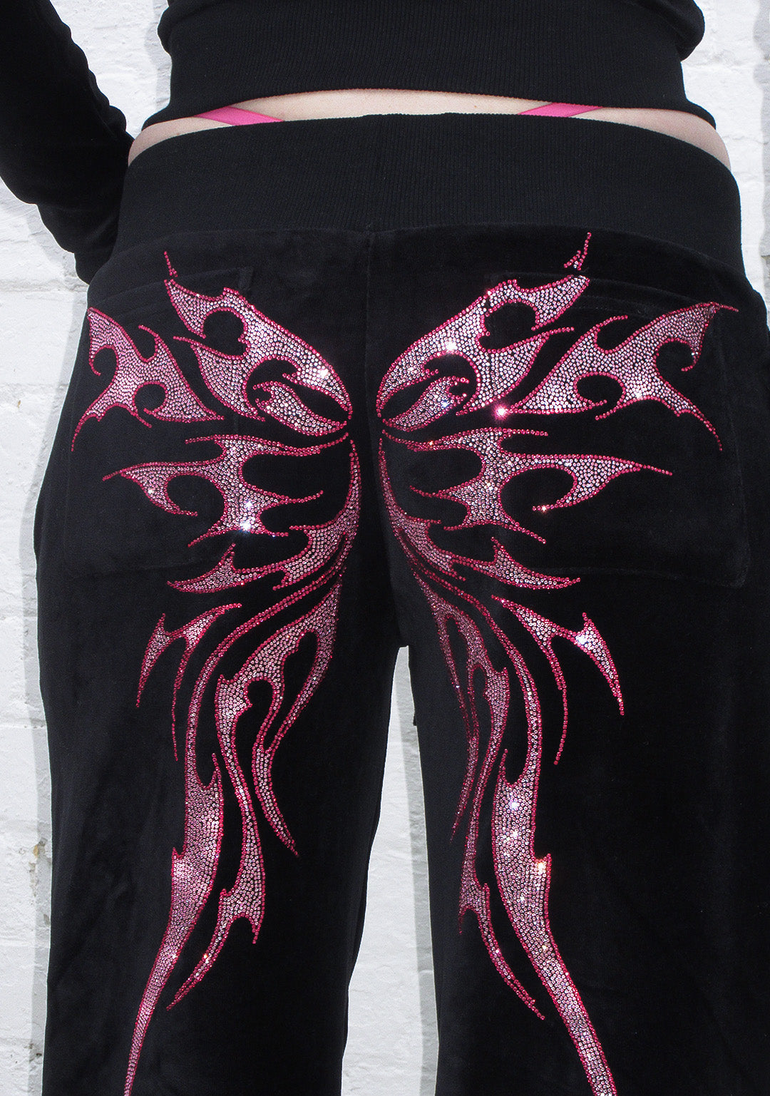 IDOL RHINESTONE VELOUR SWEATPANTS BLACK