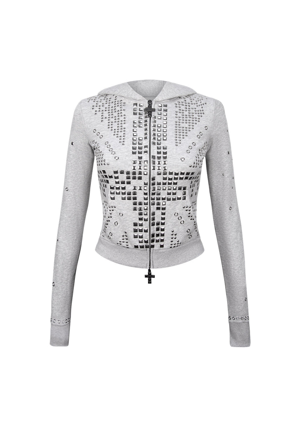 KNIGHT STUDDED FITTED HOODIE GREY MARL