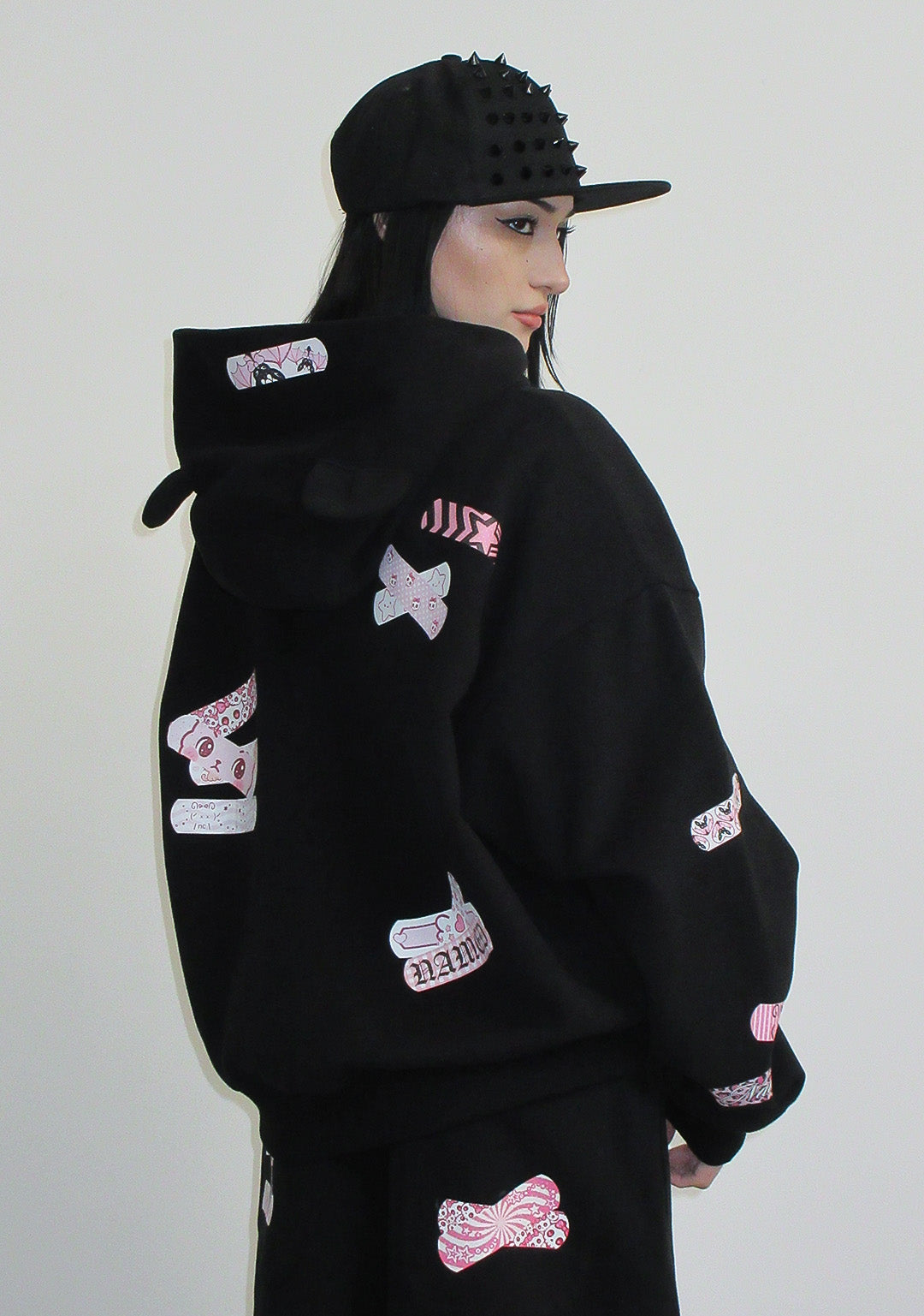 STITCH TEDDY ZIP HOODIE BLACK