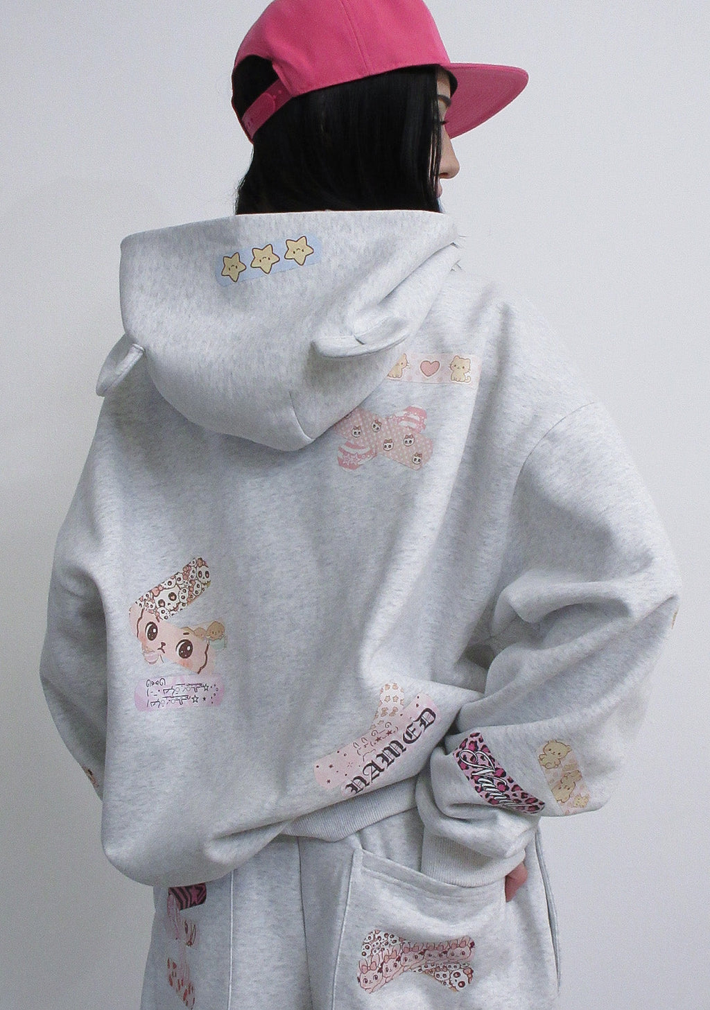 STITCH TEDDY ZIP HOODIE WHITE MARL